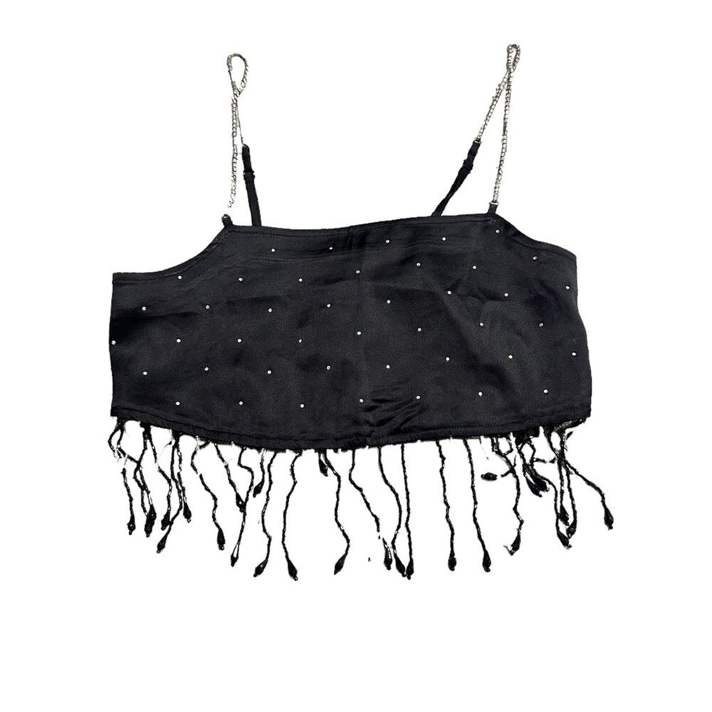 Urban Outfitters Black Studded Rhinestone Cropped Festival Tank Top Size XS NWT